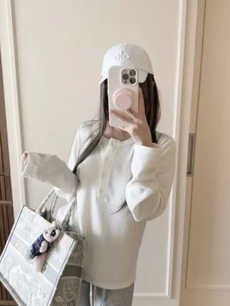 【亨利衫】舒适风华夫格宽松慵懒长袖T恤上衣女纯色卫衣显瘦秋季#宽松T恤 #慵懒上衣 #显瘦上衣 #长袖T恤 #纯色T恤