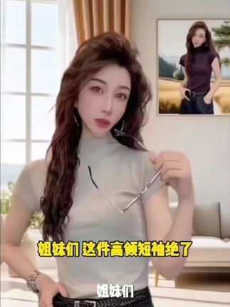 芯娇晴半高领短袖T恤女2025新款秋季欧货修身显瘦正肩小飞袖上衣