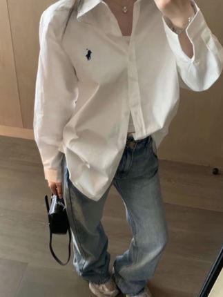 纯棉刺绣小马衬衫秋季新款打底白色衬衫女齐色#今日穿搭 #高级感穿搭 #穿搭搭配 #粉色上衣大码 #穿搭分享每一天