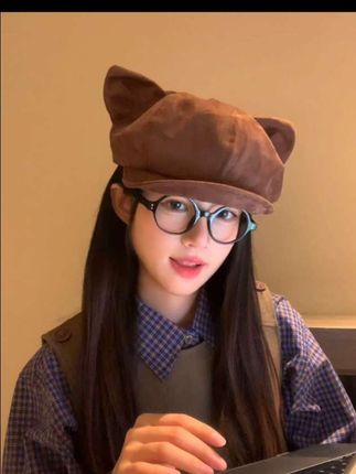 #猫耳朵帽子#麂皮绒帽子#可爱小熊帽子