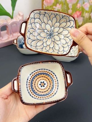 厨房调味碟 波西米亚家用味碟 醋碟 双耳个性蘸料碟酱油调料碗釉下彩 #陶瓷餐具 #波西米亚蘸料碟 #蘸料碟 #小吃碟
