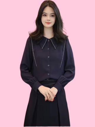 【小陈甄选】曼贝衬衫女士高级显瘦8593133A藏青色气质衬衣#秋冬新款 #秋冬穿搭 #秋季搭配