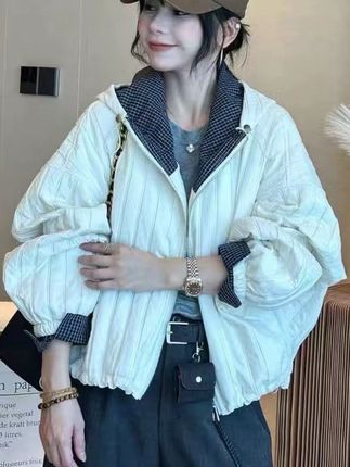 大码欧货开衫薄棉外套女短款秋季2025新款宽松休闲夹克开衫棒球服#今日穿搭 #韩范穿搭#休闲风#户外穿搭 #外套穿搭