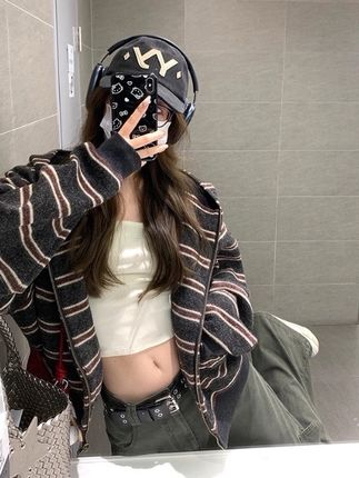 韩系宽松慵懒条纹针织连帽卫衣女长袖百搭外套上衣 #今日穿搭 #慵懒风穿搭 #ootd穿搭 #韩系穿搭 #温柔风穿搭