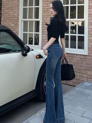 2025夏季复古蓝色喇叭长裤👖新款设计感修身显瘦辣妹微喇牛仔喇叭裤#牛仔裤 #牛仔裤天花板 #微喇牛仔裤 #修身显瘦 #辣妹