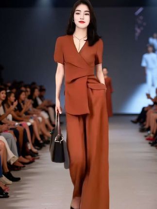 夏季大码时尚西装套装,法式收腰V领设计感西服阔腿裤两件套,#时尚气质穿搭 #时尚休闲穿搭 #时尚女装穿搭# #时尚感穿搭 #女装时尚穿搭