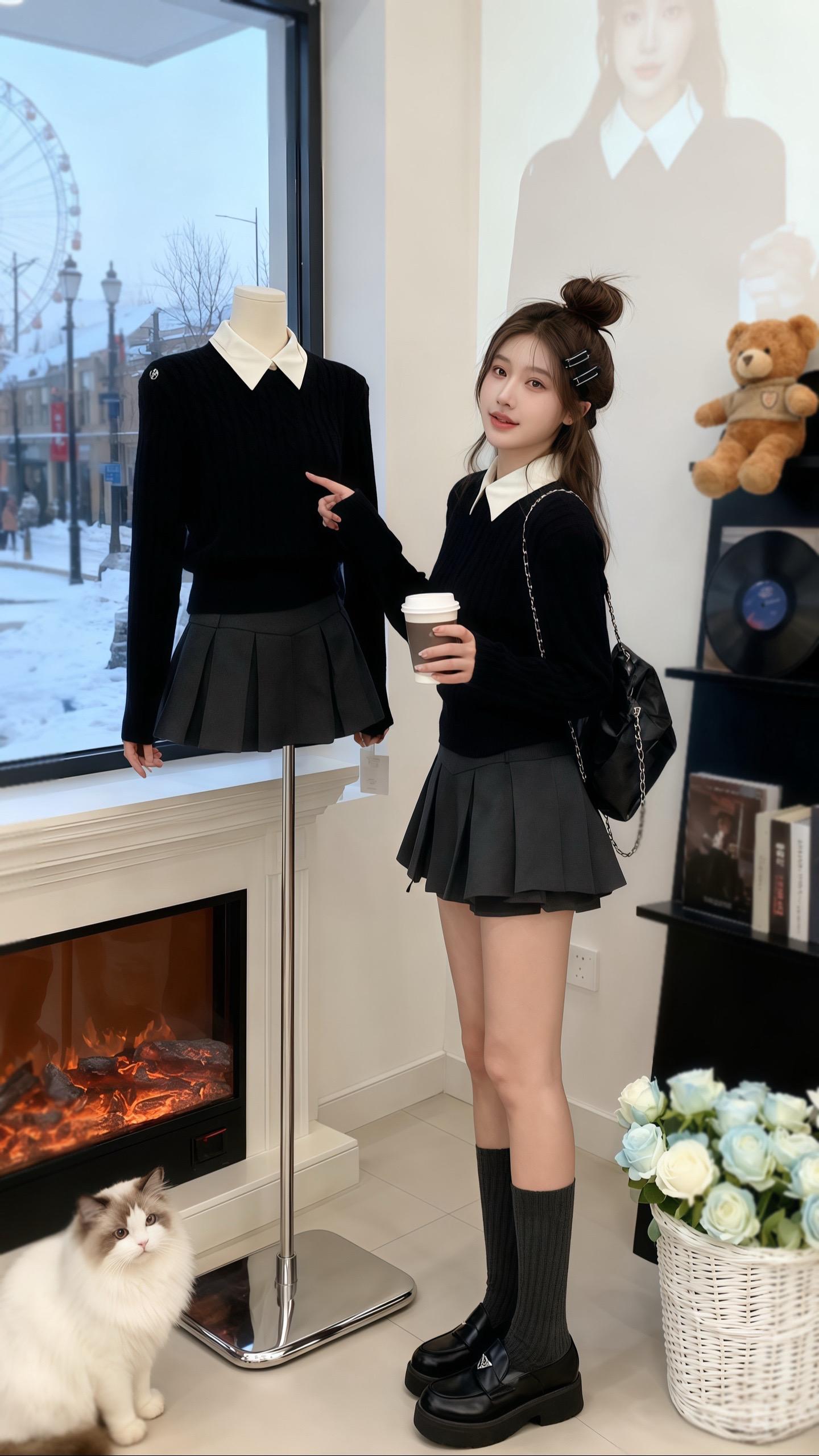 《壁炉旁的摩天轮信号》 星晚捏着手机自拍时,指尖蹭过耳后的黑蝴蝶结——是屿川上周塞给她的,说“和你今天的裙角很配”。 手机突然震了下:“抬眼。” 她撞进镜中窗外的光影:摩天轮刚亮起暖黄色灯串,正是两人约好的“亮灯时,我来接你”的信号。 身后传来轻响时,星晚的发夹晃了晃。屿川站在门口,围巾沾着碎雪,手里的花和桌畔的蓝白玫瑰同色,壁炉的暖光裹得他眉眼都软:“信号收到了,现在来接我的女主角。” #秋冬穿搭实用主义#暖fufu的冬日ootd#轻松摆脱路人感的韩系穿搭#冬日穿搭测评