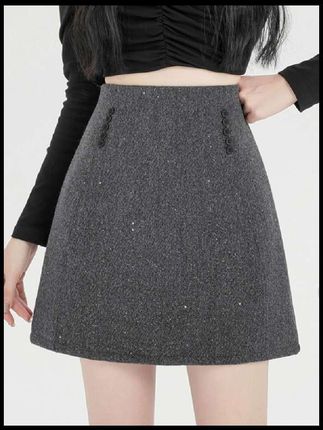 大码复古加厚毛呢半身裙女2025冬季新款亮片高腰显瘦A字短裙#面料柔软舒适