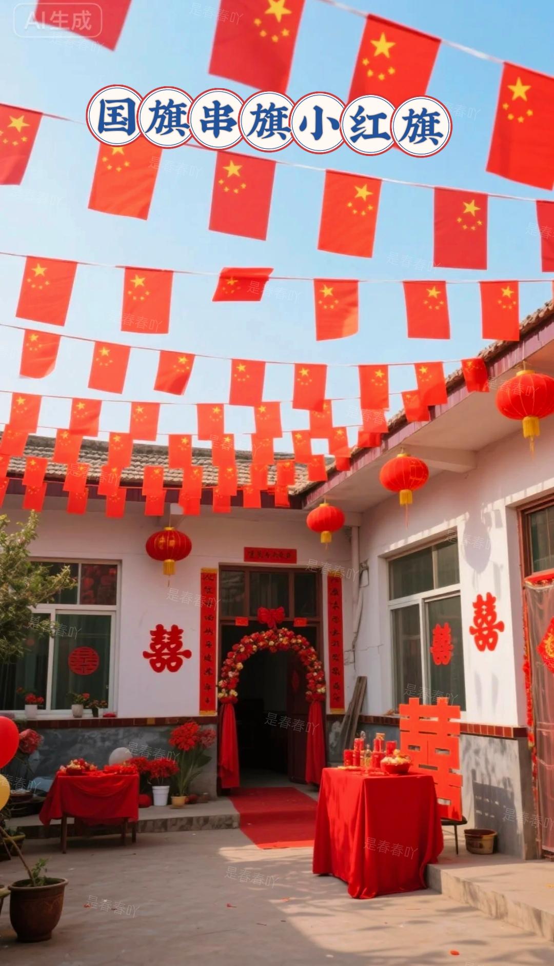 国旗串旗小红旗。一整条街都被这串“中国红”点亮了!抬头是飘扬的小红旗,心里是满满的自豪感。这才是国庆该有的样子嘛~ #国庆 #中国红 #五星红旗 #小红旗 #串旗