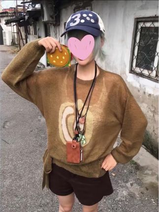 日系复古长袖针织衫女早秋季穿搭趣味苹果镂空毛衣宽松慵懒风上衣#慵懒风穿搭 #针织衫 #上衣
