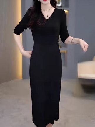 #丝光弹力锻长袖连衣裙#丝光锻显瘦连衣裙#遮肉显瘦长裙#气质女神穿搭#时髦洋气连衣裙