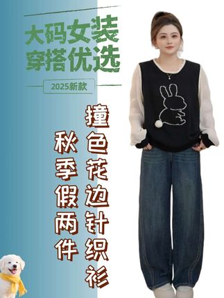 #减龄显瘦穿搭 #休闲百搭 拼接假两件长袖#这也太好看了 休闲简约针织衫#百搭上衣 #强烈推荐