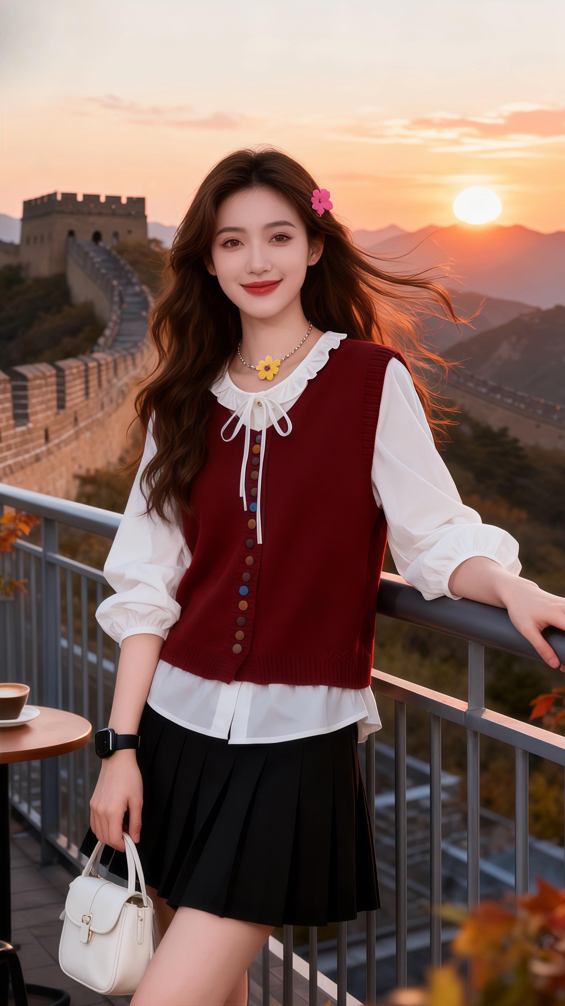 长城日落时,她靠这件套装美成风景。#早秋穿搭三分钟出门不是梦 当长城的落日把天空染成橘色,她穿着这套针织马甲衬衫套装,成了旅途中的亮眼风景。酒红马甲配白色木耳边衬衫,彩色纽扣点亮细节,搭配百褶裙,元气又文艺。还有卡其、藏青款可选,针织的温柔与衬衫的清爽碰撞,不管是出游打卡还是日常出街,都能让你轻松穿出随性又精致的风格,仿佛把浪漫与活力都穿在了身上。#出游穿搭 #格子衬衫 #普通衬衫如何穿出不普通感 #普通衬衫如何穿出不普通感