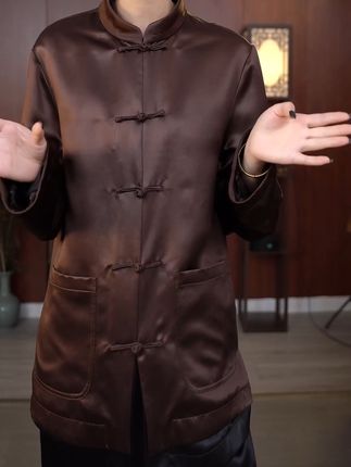 重缎皮子长袖50姆米有紫檀色和黑色! 有少量现货 #香云纱#桑蚕丝#面料柔软舒适