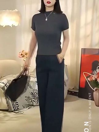 2025秋季新款高腰显瘦休闲裤女初秋A字版阔腿裤韩版修身垂感裤子#高级感穿搭 #ootd穿搭 #慵懒风穿搭 #休闲套装 #秋季穿搭