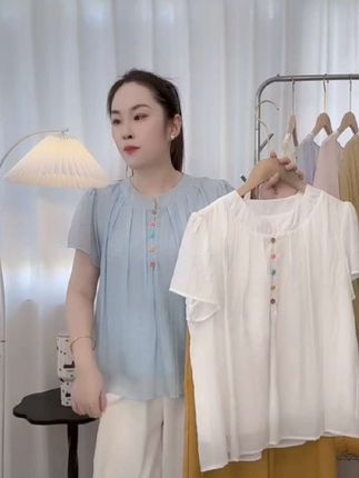 【全额运费补贴】温柔慵懒风甜美短袖上衣飞飞袖#上衣飞飞袖 #面料舒服透气 #甜美风穿搭