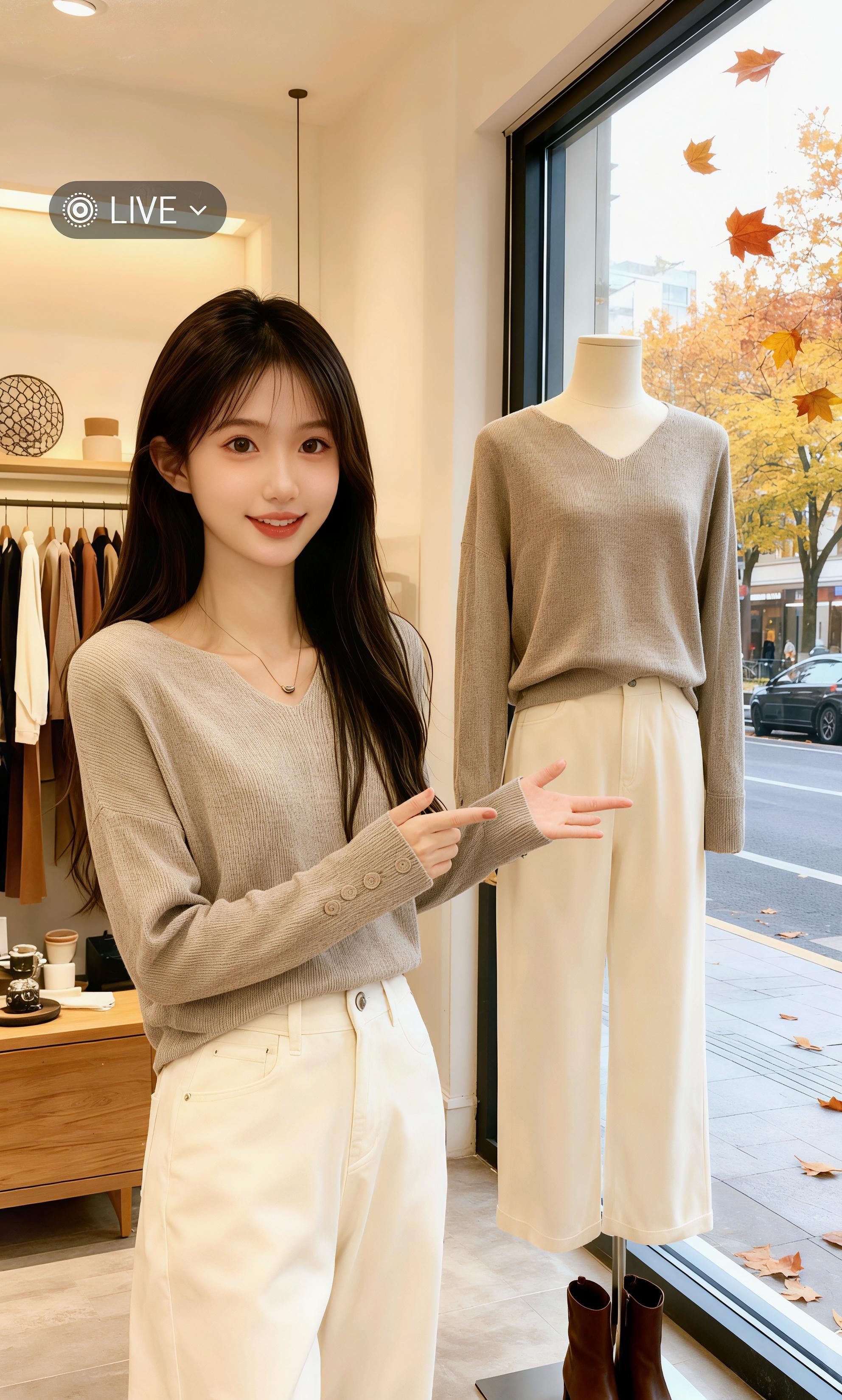 针织衫与秋日的心动。深秋的枫叶扑簌簌落在女装店的落地窗外,林薇指着身旁人体模特身上的同款针织衫,指尖不经意划过衣料的纹理。 “这件的质感,和你很像。” 身后传来低沉的男声,顾言泽不知何时站在她身侧,目光落在她身上的浅咖色V领针织衫,又飘向窗外——几片红枫恰好黏在玻璃上,像极了他此刻微乱的心跳。 他忽然抬手,替她拂开耳际一缕碎发。“就像……你和这个秋天,都是温柔本身。” 林薇握着衣角的手指紧了紧,脸颊的温度悄悄攀升,窗外的秋意仿佛都在此刻,变得格外甜。#优雅气质 #温柔穿搭 #气质范 @抖加🔥上热门🔥dou+🔥热点宝