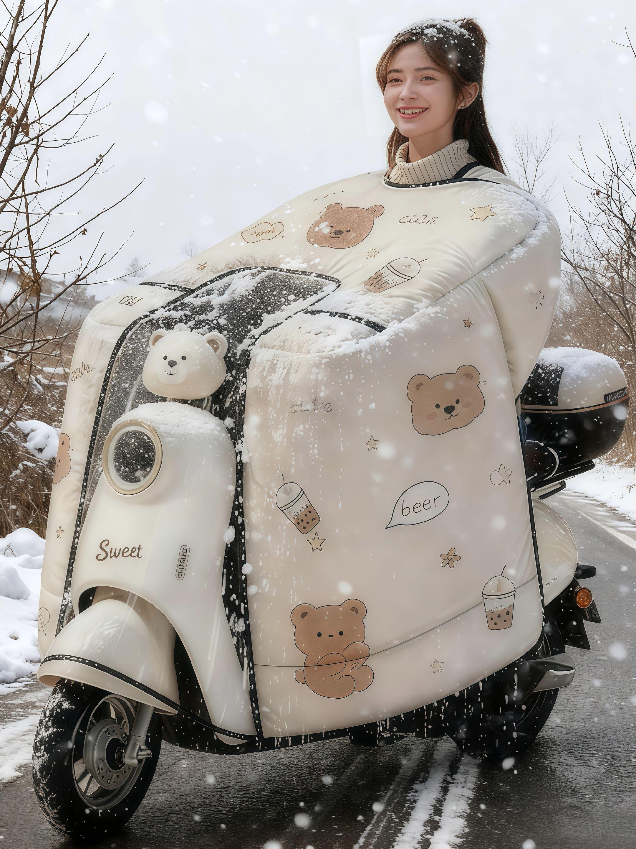 冬天骑电动车冻得手脚发麻?这款萌系挡风被直接把“移动暖房”焊在车把上!软fufu的小熊奶茶印花戳中少女心,全包裹版型连脖颈都裹得严严实实,寒风雪粒都钻不进来,骑半小时身子还是暖乎乎的~保暖力拉满还能当“车衣”防脏,颜值实用双拿捏! #电动车保命神器 #冬日骑行不挨冻 #挡风被颜值天花板 #保暖好物安利