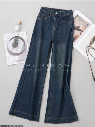 PERIKAS复古蓝牛仔裤秋季新款百搭宽松弹力垂感高腰喇叭裤时尚#百搭裤子 #高腰阔腿裤 #喇叭裤 #弹力大