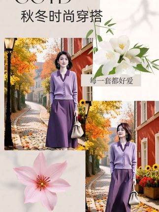 漂亮减龄洋气套装2025秋季新款假两件针织衫松紧腰宽松半裙两件套#谁穿谁漂亮 #优雅气质 #美搭尽显女神范 #穿出自信穿出美丽 #优雅知性