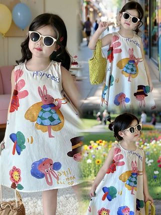 2025新款女童连衣裙,夏季无袖超舒适~图案萌趣吸睛,宽松版型洋气百搭,母女穿出门回头率爆表,一起美翻整个夏天呀#每日童装穿搭分享 #高品质童装 #生女儿就要这样穿 #女童穿搭