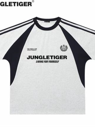 丛林老虎三条杠字母拼接短袖t恤男美式潮牌运动撞色纯棉圆领半袖#polo衫 #夏季穿搭 #气质美女穿搭 #霸总来袭 #情侣款