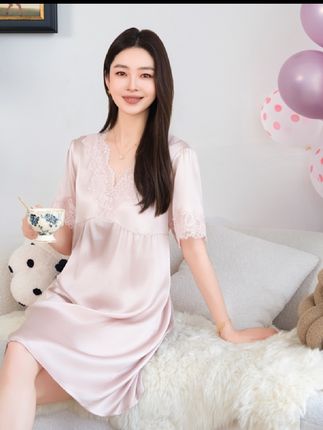 【美标100%桑蚕丝睡裙,法式优雅真丝睡衣家居服】#精致女人#桑蚕丝睡裙#七夕节礼物