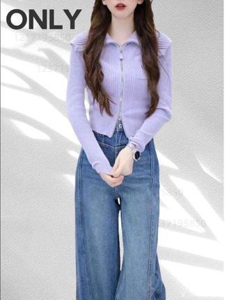 ONLY2025秋季新款大翻领绒感柔软修 身长袖开衫针织衫女3#时尚穿搭 #时装穿搭 #时尚气质穿搭