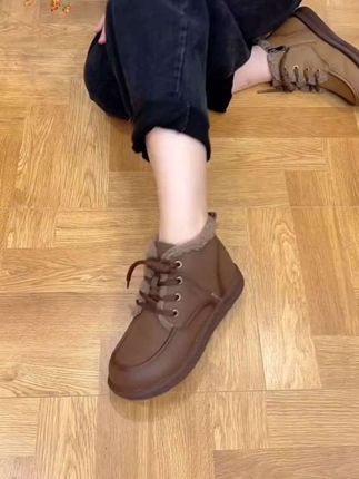 秋冬新款真皮加绒保暖不累脚短靴女士鞋棉鞋厚底休闲皮鞋女鞋靴子#软底软面穿上超舒服 #只做高品质 #时尚美鞋