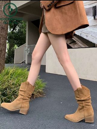 啄木鸟赵露思同款牛仔靴女秋冬短靴套筒褶皱堆堆靴骑士靴子#显瘦堆堆牛仔靴#骑士靴#美鞋分享 #轻奢女鞋