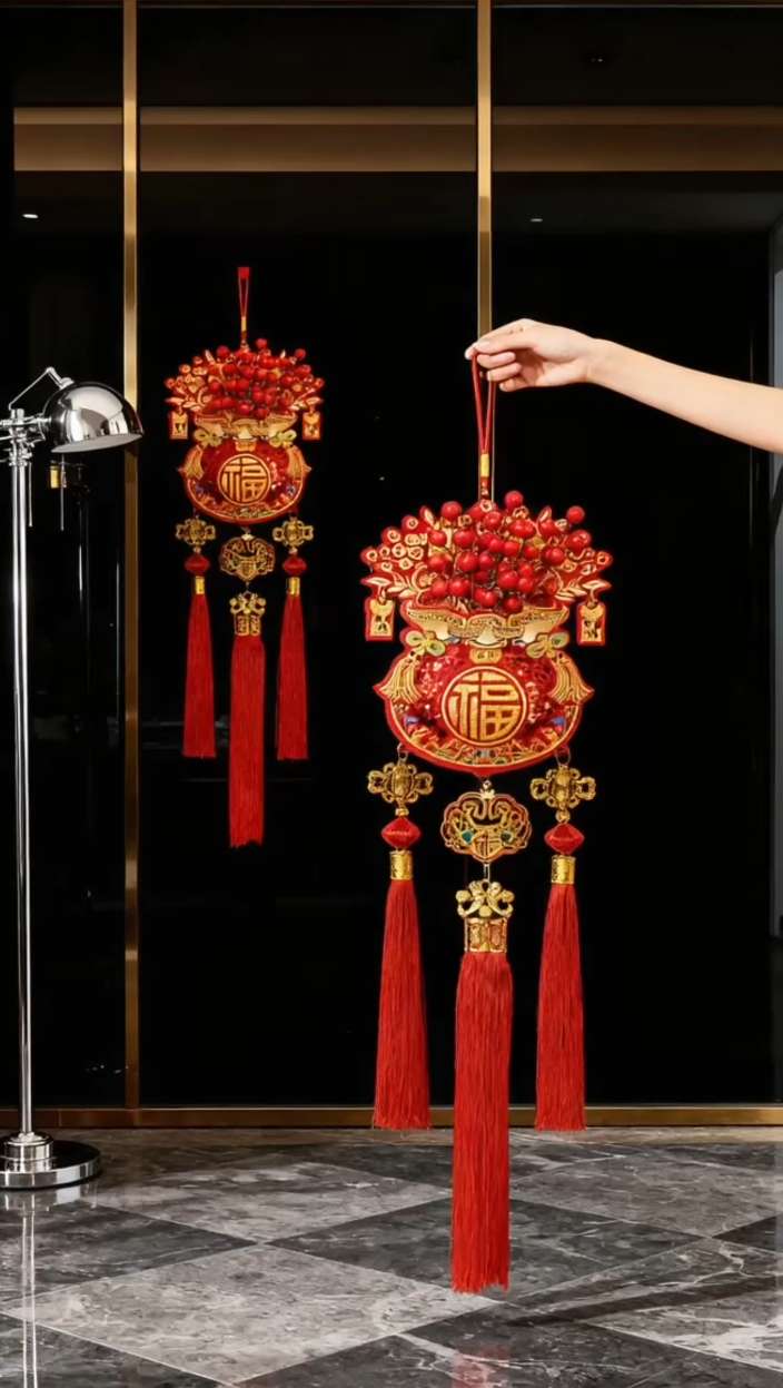 红金辉映,福字高悬,流苏摇曳,年味渐浓。✨ 这份传统与喜庆,为家增添一抹亮色。 #五福临门 #高端大气#看过来 #每日分享 #真好看 #好东西一起分享