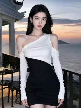 #撞色拼接连衣裙 #御姐范儿 #时尚感穿搭 #辣妹穿搭