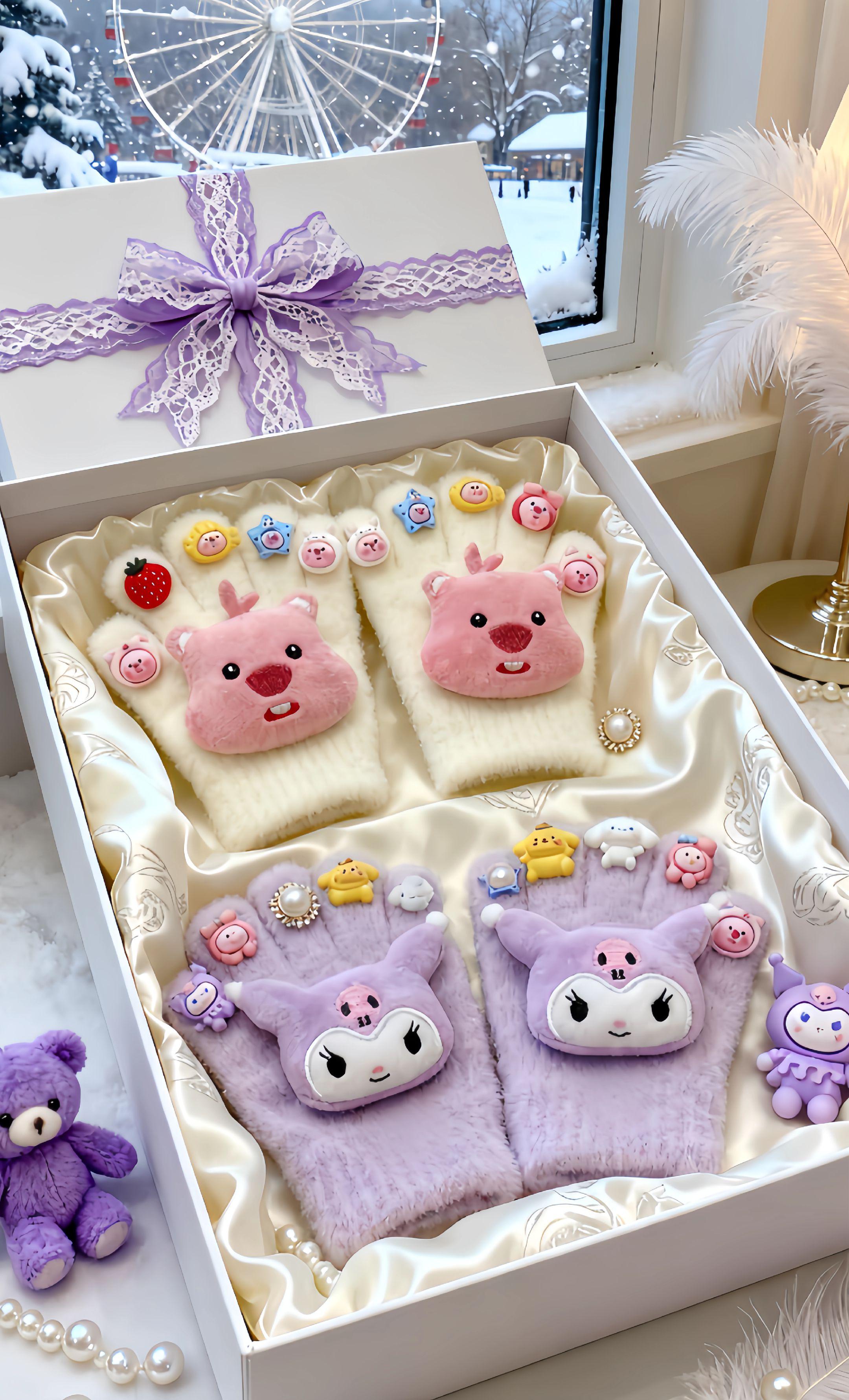 手套礼盒化作温暖的告白。在飘雪的冬日,把这份萌趣手套礼盒化作温暖的告白。粉嫩与淡紫的可爱碰撞,缀满童趣小饰,窗外摩天轮旋转着梦幻,屋内珠光与绒软交织,每一只手套都藏着让少女心雀跃的冬日魔法,把严寒都暖成甜甜的模样。#每日分享 #也太可爱了吧 #手套 #冬天 #强烈推荐