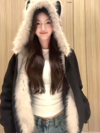 抖音旗舰国潮座山雕猫耳朵连帽加绒外套冬季2025新款棉服女派克服情侣加厚#时尚休闲#遮肉显瘦#百搭减龄@抖音小助手 @DOU+上热门