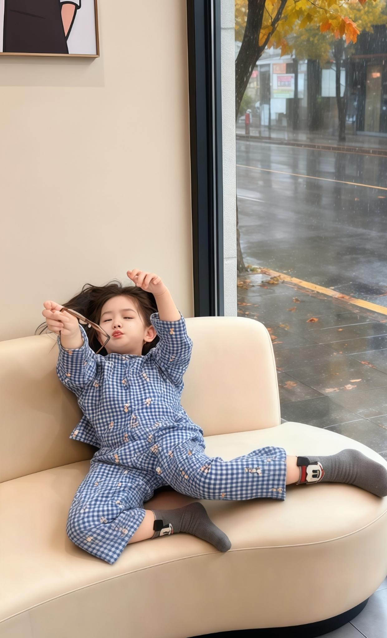 #儿童家居服 #女童睡衣 #格子睡衣家居服 #保暖又好看 #面料柔软舒适