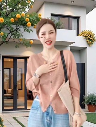 香朵儿洋气设计感减龄针织衫2025夏季新款v领薄款短袖上衣开衫潮。#早秋穿搭#洋气减龄穿搭#时尚气质穿搭#遮肉显瘦穿搭#谁穿谁好看
