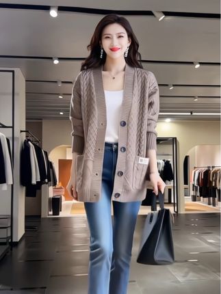 毛衣开衫外套,秋冬加厚洋气宽松纯色休闲毛衣#时尚气质穿搭 #宽松版型 #毛衣外套