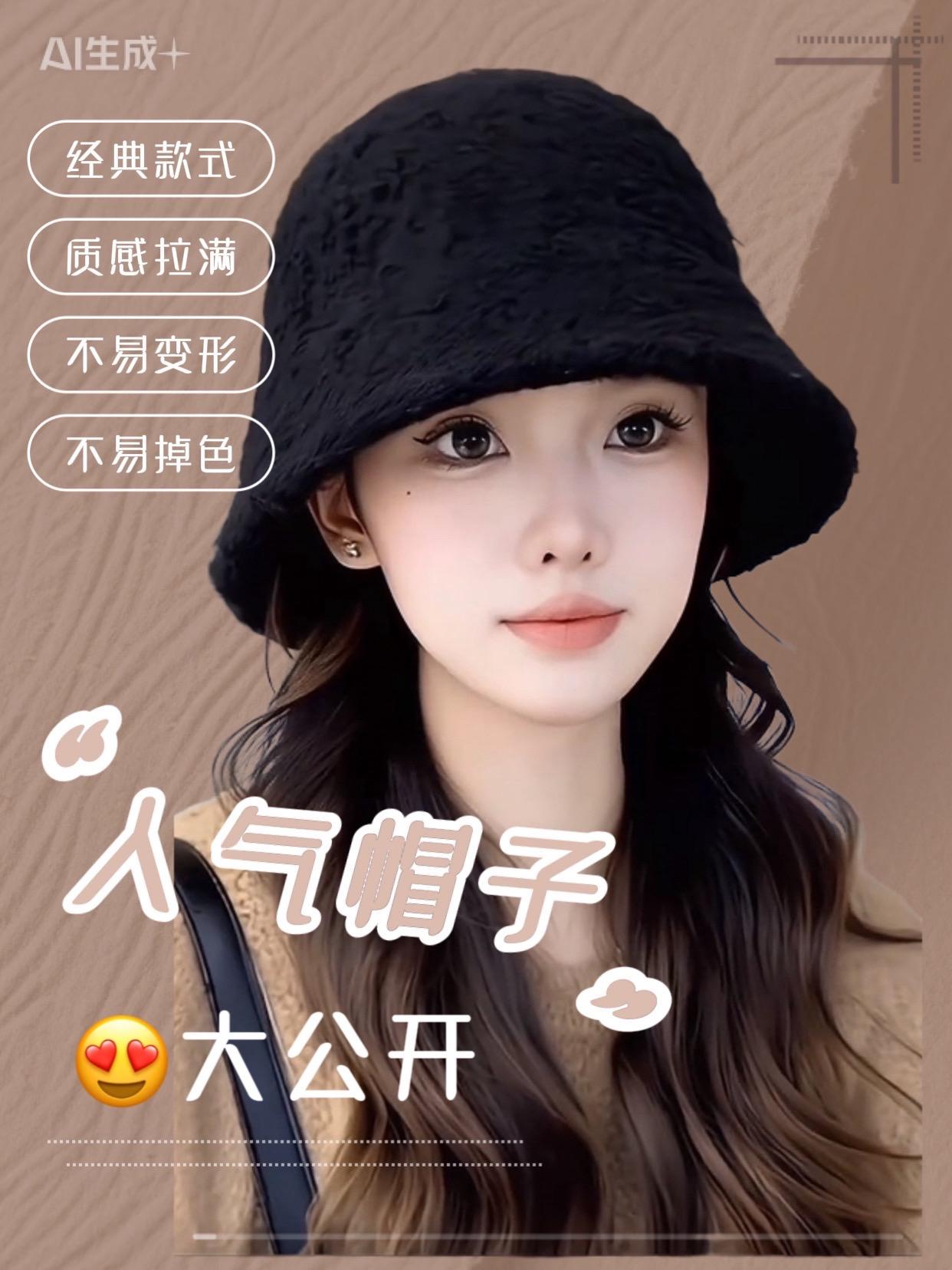 秋冬羊羔毛渔夫帽子女秋冬女黑色显脸小保暖毛绒水桶帽日系盆帽#帽子控看过来 #帽子 #帽子控小姐姐 #日系盆帽 #水桶帽