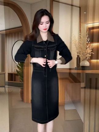 时尚牛仔裙套装洋气减龄显瘦连衣裙休闲两件套#穿搭 #减龄穿搭 #气质穿搭 #早秋穿搭 #套装穿搭