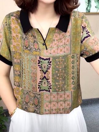 2025夏季新款时尚洋气百搭减龄显瘦气质女短袖小翻领T恤上衣#中老年穿搭 #时尚洋气 #高级感穿搭