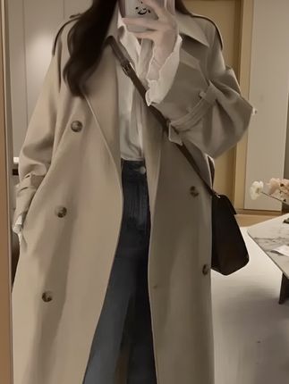 风衣女中长款2025秋季新款韩系气质收腰卡其色小个子春秋大衣外套#今日穿搭 #高级感穿搭 #懒人必备 #气场全开 #韩范穿搭