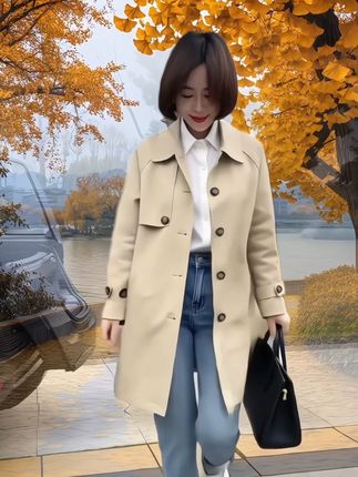 2025春秋季新款设计感洋气风衣外套女中长款韩版宽松显瘦大衣外衣#穿出自己的风格 #风衣外套中长款 #宽松版型 #高级感 #谁穿谁好看