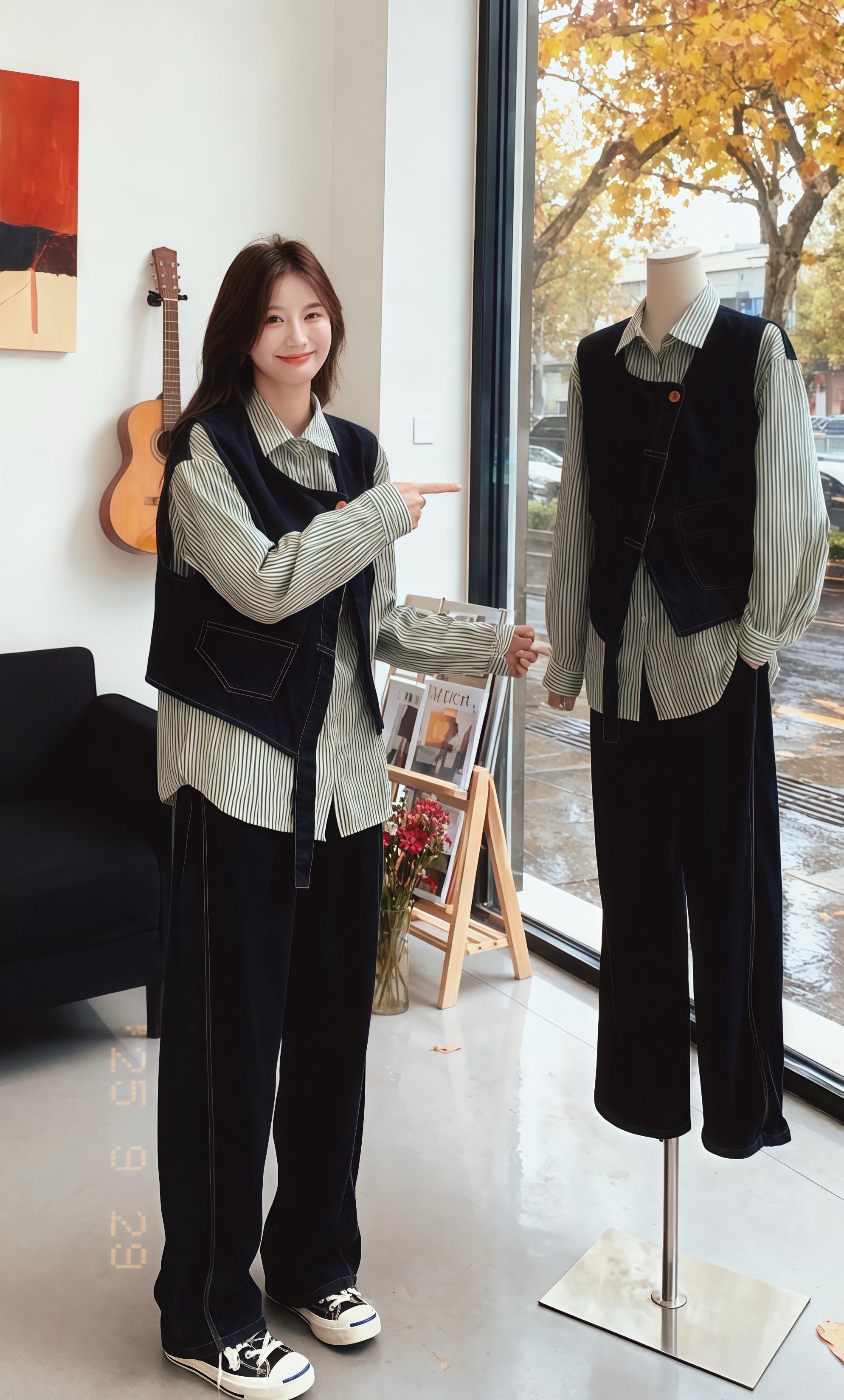 音乐服饰店的窗边,沈晚抱着吉他,和一位乐评人聊起穿搭。她一身蓝白叠穿,牛仔马甲配阔腿裤,文艺中透着随性;经典帆布鞋的搭配,尽展秋的清爽。 “你这造型把秋的氛围感穿出来了,像把街头的民谣风与穿搭的随性美融在了一起。”乐评人说道。沈晚低头瞧见猫正慵懒地趴着,“就爱这种把秋意藏进细节里的风格,很有态度。”窗外的黄叶与花束相映,这场关于秋装的闲聊,在湿润的秋雨中,如她的吉他旋律般,既有季节的质感,又满是文艺的巧思。#早秋穿搭三分钟出门不是梦 #当普通人找到自己的穿搭风格后 #秋冬韩系氛围感穿搭公式 #把日常衣服穿出新花样 #用QQ爱打开古早穿搭 @DOU+小助手 @DOU+上热门 @抖加🔥上热门🔥dou+🔥热点宝