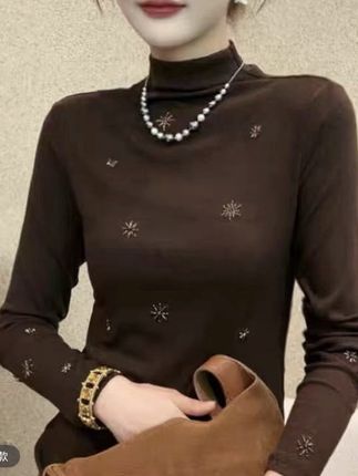 洋气半高领长袖毛针织衫t恤女2025秋高级感时尚气质百搭上衣毛衣#谁穿谁好看 #内搭外穿都好看 #超便宜超划算#爆款热卖中 #dou