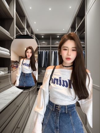 2025秋季韩版母打底T恤百搭+牛仔裙裤套装女洋气休闲装