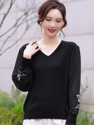 蕾丝打底衫女秋装2025新款大码针织上衣宽松遮肉显瘦薄款V领毛衣#蕾丝打底衫#秋新款大码针织上衣#宽松遮肉上衣#v领显瘦毛衣#气质显瘦上衣