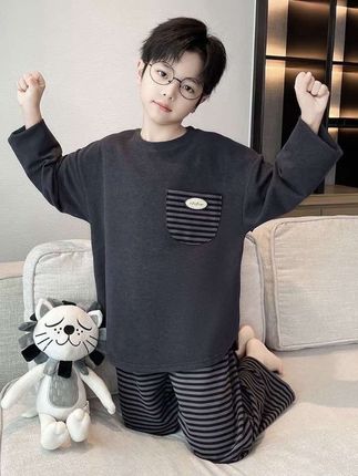 儿童装男童秋装睡衣春秋款2025新款家居服纯棉中大童秋季长袖男孩#高品质童装 #家居服套装 #条纹控 #男童穿搭 #睡衣套装