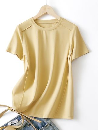 IHIMI/海谧【结构主义】2025夏新款气质感百搭简约圆领收腰显瘦T恤#夏季穿搭#夏季新款#百搭短袖T恤 #品质女装