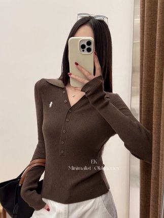 EK高级老钱风排扣翻领羊毛针织衫女秋季新款修身显瘦刺绣上衣