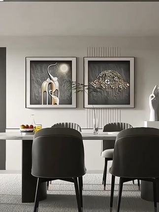 《吉祥福禄》轻奢大象餐厅装饰画抽象饭厅双联挂画高级餐桌二联壁画#客厅装饰画 #餐厅装饰画